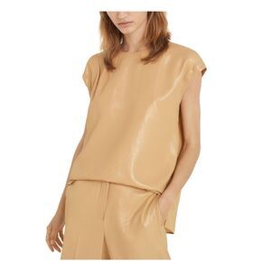 MARELLA Womens Gold Shimmer Cap Sleeve Crew Neck Top Size: 4